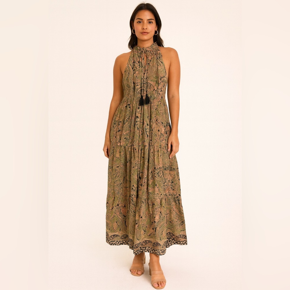 Boemo Sleeveless Tiered Paisley Maxi‎ Dress Sz. S NWT